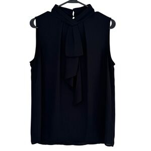 Vince Camuto Black Sleeveless Mock Neck Bow Blouse Women's Size Medium